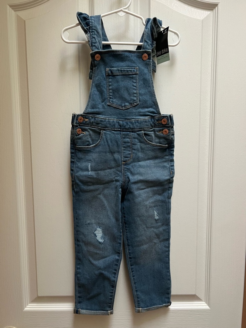 NWT okie dokie Toddler 3T Frilly Denim Overalls
